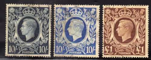 GREAT BRITAIN 1939 DEFIN SET OF 6 VERY FINE USED. SG 476-478c. CAT 60 POUNDS.