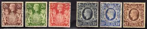 GREAT BRITAIN 1939 DEFIN SET OF 6 VERY FINE USED. SG 476-478c. CAT 60 POUNDS.