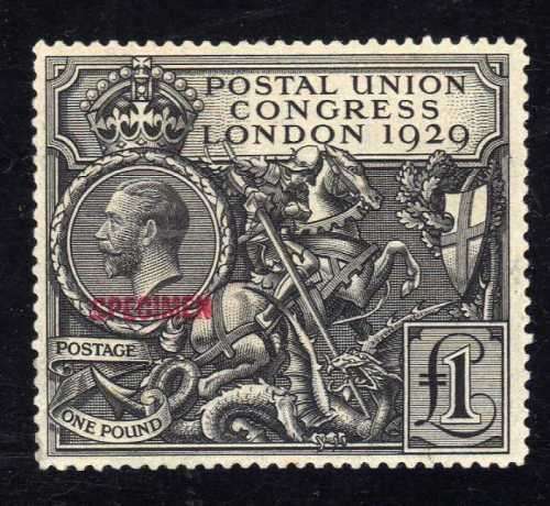 GREAT BRITAIN 1929 `UPU CONGRESS` 1 POUND OVPT SPECIMEN SUPERB UMM. SG 438s. CAT 3000 GBP FOR MM.