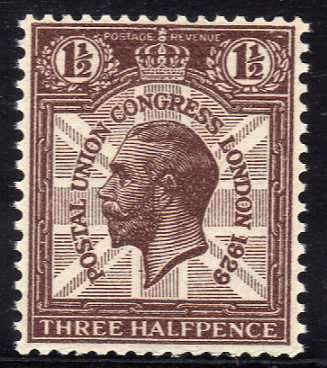 GREAT BRITAIN 1929 "UPU CONGRESS" 1,5d SIDEWAYS WMARK SUPERB UMM. SG 436a. CAT 60 GBP FOR MM.