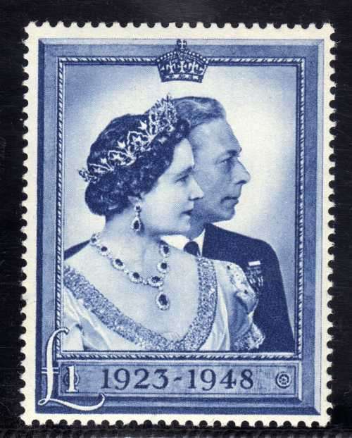 GREAT BRITAIN 1948 SILVER WEDDING 1 POUND BLUE SUPERB UNMOUNTED MINT. SG 494. CAT 40 POUNDS.