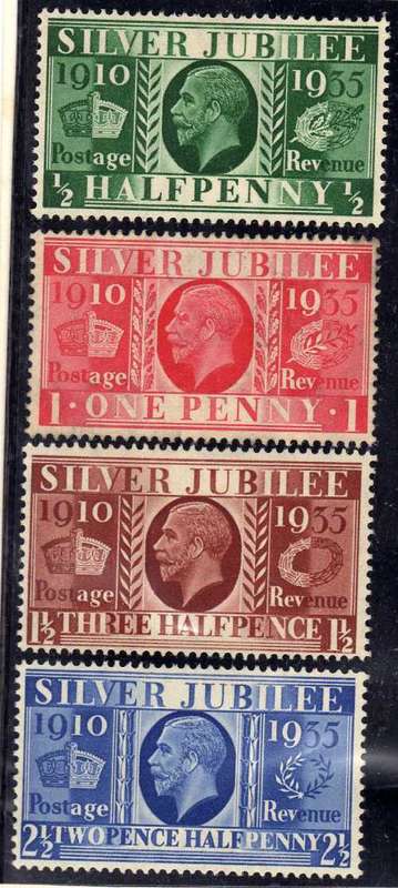 GREAT BRITAIN 1935 SILVER JUBILEE SET OF 4 LMM. SG 453-456. CAT 7,50 POUNDS.