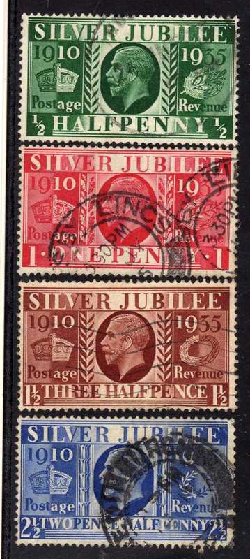 GREAT BRITAIN 1935 SILVER JUBILEE SET OF 4 FINE USED. SG 453-456. CAT 9,50 POUNDS.