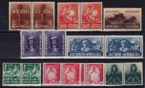 SOUTH AFRICA 1941-42 LARGE WAR ISSUE SET OF 8 UNITS + 1d SHADE UMM. SACC 87-94. CAT R845.