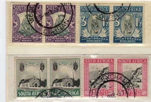 SOUTH AFRICA 1933 VOORTREKKER MEMORIAL FUND SET OF 4 PAIRS VERY FINE USED. SACC 51-54. CAT R115.