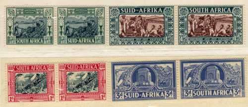 SOUTH AFRICA 1938 VOORTREKKER CENT MEM FUND SET OF 4 PAIRS VERY LMM. SACC 75-78. CAT R1180.
