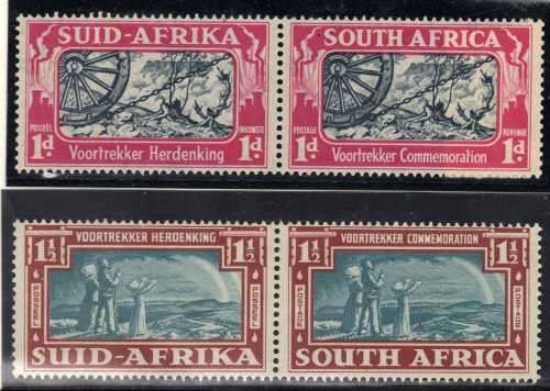 SOUTH AFRICA 1938 "VOORTREKKER COMMEMORATION" SET OF 2 PAIRS VERY LMM. SACC 79-80. CAT R230.