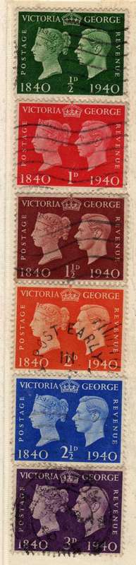 GREAT BRITAIN 1940 STAMP CENTENARY SET OF 6 FINE USED. SG 479-484. CAT 5,25 POUNDS.