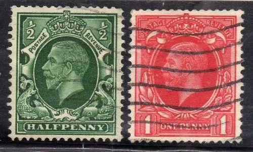 GREAT BRITAIN 1934-36 KGV DEFIN 1/2d & 1d WMARK SIDEWAYS. FINE USED. SG 439a, 440c. CAT 11,50 POUNDS