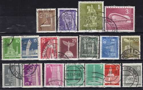 GERMANY BERLIN 1956 DEFIN SET OF 18 VFU. SG  B133-B146a. CAT 64 POUNDS.