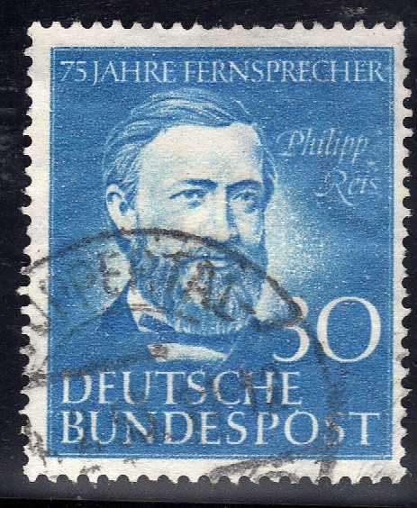 GERMANY WEST 1952 ANNIV OF GERMAN TELEPHONE SERV 30PF BLUE VFU. SG 1087. CAT 21 POUNDS.