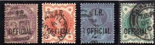 GREAT BRITAIN 1882-1901 INLAND REVENUE QV OFFICIALS FINE USED. SG O3, O13, O14 & O20. CAT 58 POUNDS.