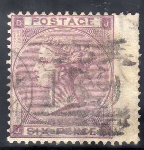 GREAT BRITAIN 1855-57 6d PALE LILAC WING MARGIN FINE USED. WMK EMBLEMS. SG 70. CV 125 POUNDS.