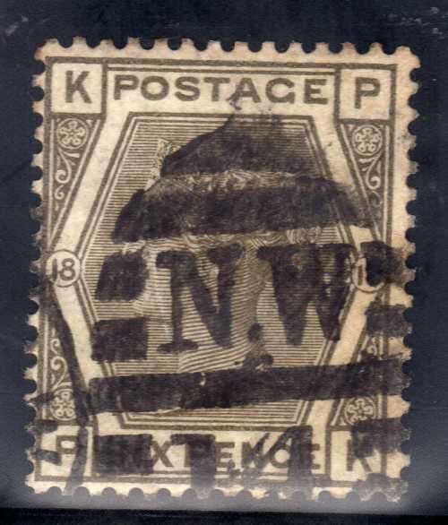GREAT BRITAIN 1882 6d GREY PLATE 18 GOOD USED. WMK IMPERIAL CROWN. SG 161. CAT 80 POUNDS.