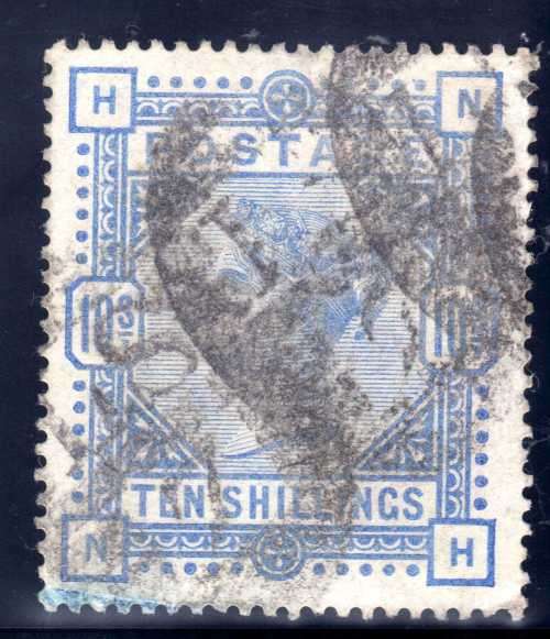 GREAT BRITAIN 1883-84 10/- ULTRAMARINE WHITE PAPER USED HEAVY SMUDGED CANCEL. SG 183. CAT 525 POUNDS