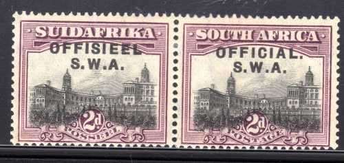 SOUTH WEST AFRICA 1929 2d OFFICIAL PAIR MM WITH "NO STOP" VARIETY. SACC 11a. CAT R100.