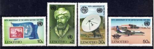 LESOTHO 1985 "40TH ANNIV OF U.N.O." SET OF 4 UNMOUNTED MINT. SG 657-60. CAT 6,25 POUNDS.