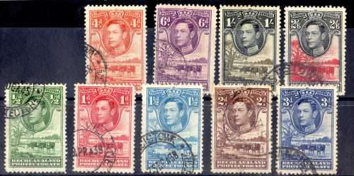 BECHUANALAND 1938 DEFIN PART SET OF 9 (1/2d - 2/6d) VERY FINE USED. SG 118-126. CAT 44 POUNDS.