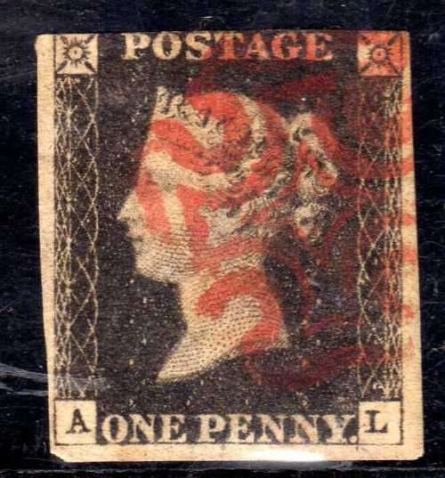 GREAT BRITAIN 1840 1d BLACK 3 GOOD MARGINS. RED MALTESE CROSS CANCEL. SG 2. CAT 425 POUNDS.