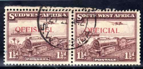 SOUTH WEST AFRICA 1938 OFFICIAL 1,5d PAIR VFU. SACC 17. CAT R650. (SACC 2025)