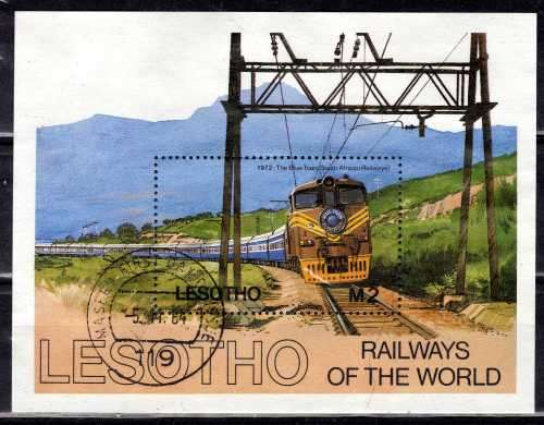 LESOTHO 1984 "RAILWAYS OF THE WORLD" SET OF 5 + MINI SHEET VFU. SG 605-9 & M/S 610. CAT 6,50 POUNDS.