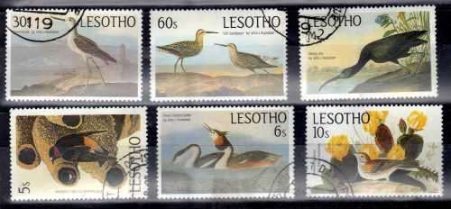 LESOTHO 1985 BIRDS "AUDUBON CENT " SET OF 6 VFU. SG 646-51. CAT 9,25 POUNDS.
