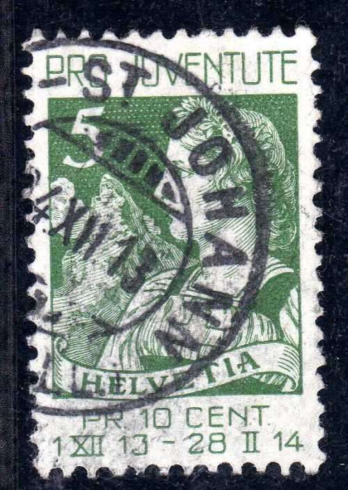 SWITZERLAND 1913 "PRO JUVENTUTE" 5c VERY FINE USED. SG J1. CAT 11 POUNDS.