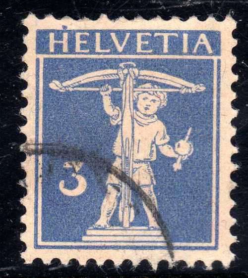 SWITZERLAND 1910 DEFIN 3c BLUE ON BUFF VERY FINE USED. SG 356a. CAT 8 POUNDS.