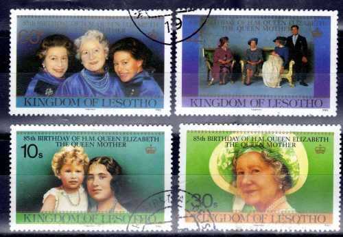 LESOTHO 1985 "LIFE & TIMES OF QUEEN MOTHER" SET OF 4 + MINI SHEET VFU. SG 635-9. CAT 6,25 POUNDS.