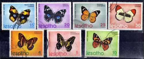 LESOTHO 1973 BUTTERFLIES SET OF 7 V.F.U. SG 239-245. CAT 10 POUNDS.