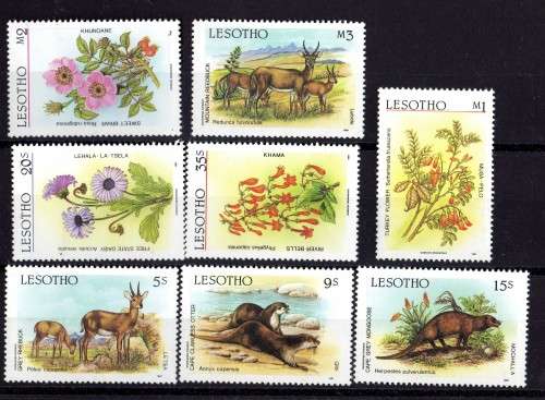 LESOTHO 1987 "FLORA AND FAUNA" SET OF 8 UMM BUT M1 DAMAGED. SG 766-773. CAT 7,25 POUNDS.
