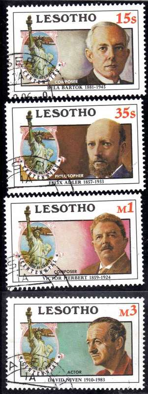 LESOTHO 1986 "STATUE OF LIBERTY CENT" SET OF 4 VFU. SG 705-8. CAT 6,25 POUNDS.