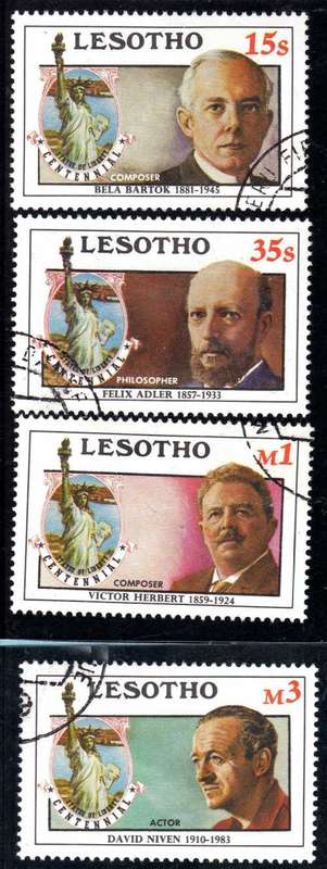 LESOTHO 1986 "STATUE OF LIBERTY CENT" SET OF 4 VFU. SG 705-8. CAT 6,25 POUNDS.