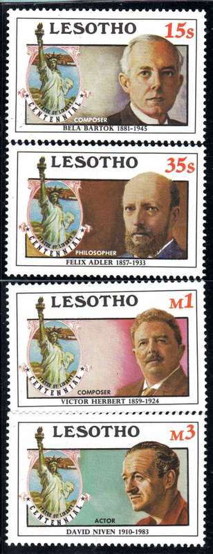 LESOTHO 1986 "STATUE OF LIBERTY CENT" SET OF 4 UMM. SG 705-8. CAT 8,50 POUNDS.