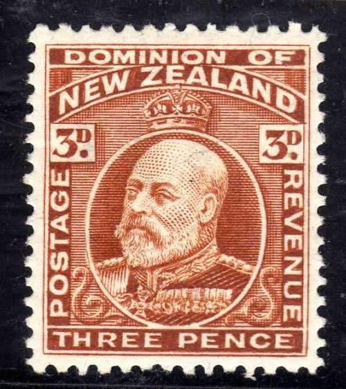 NEW ZEALAND 1909 DEFIN 3d CHESTNUT PERF 14 x 14,5 LMM. SG 389. CAT 23 POUNDS.