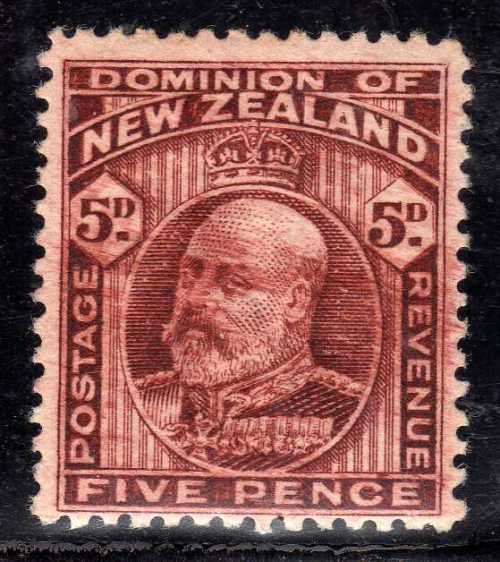 NEW ZEALAND 1909 DEFIN 5d RED BROWN PERF 14 MOUNTED MINT. SG 397a. CAT 26 POUNDS.