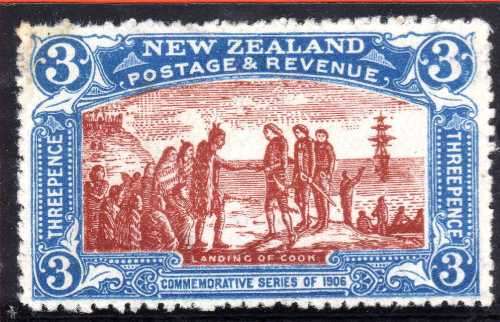 NEW ZEALAND 1906 N.Z. EXHIBITION 3d BROWN & BLUE MOUNTED MINT. SG 372. CAT 55 POUNDS.