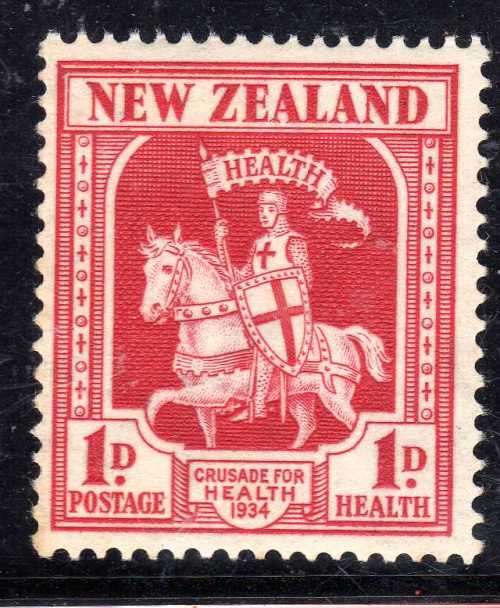 NEW ZEALAND 1934 HEALTH 1d + 1d CARMINE LIGHTLY MOUNTED MINT. SG 555. CAT 11 POUNDS.