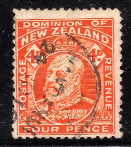 NEW ZEALAND 1909 DEFIN 4d ORANGE PERF 14 VFU. SG 396. CAT 15 POUNDS.