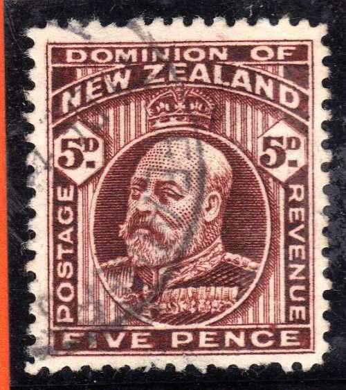 NEW ZEALAND 1909 DEFIN 5d BROWN PERF 14 FINE USED. SG 397. CAT 4,50 POUNDS.