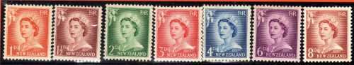 NEW ZEALAND 1955-59 DEFIN SET OF 7 LMM. SG 745-751. CAT 10 POUNDS.