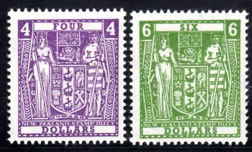 NEW ZEALAND 1968 POSTAL FISCAL STAMPS $4 & $6 UNMOUNTED MINT. SG F219a & F220a. CAT 4,50 POUNDS.