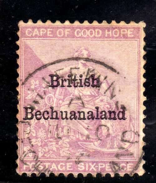 BECHUANALAND 1885-87 6d REDDISH-PURPLE GOOD USED (APPEARS FADED). SACC 7. CAT R1000. (SACC 2018)