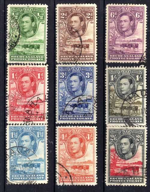 BECHUANALAND 1938 DEFIN PART SET OF 9 (1/2d - 2/6d) VERY FINE USED. SACC 113-121. CAT R735. (2017/8)
