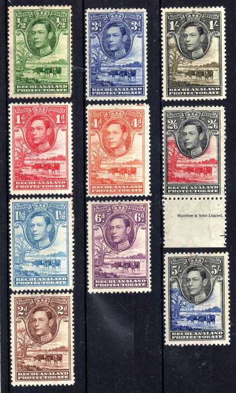 BECHUANALAND 1938 DEFIN PART SET OF 10 (1/2d - 5/-) MOUNTED MINT. SACC 113-122. CAT R1630. (2017/8)