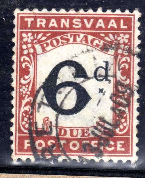 TRANSVAAL 1907 POSTAGE DUE 6d VERY FINE USED. SACC 6. CAT R250. (SACC 2017/18)