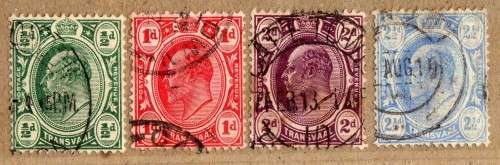 TRANSVAAL 1905-1909 KE VII DEFIN SET OF 4 VFU. SACC 279-282. CAT R212.