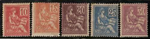 FRANCE 1900 "MOUCHON" ORIGINAL SET OF 5 MOUNTED MINT. SG 297, 299-302. (SIMPLIFIED) CAT 360 POUNDS.