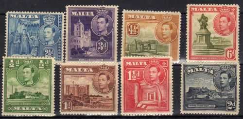 MALTA 1938 DEFIN PART SET OF 8. SG 218-225. CAT 17,75 POUNDS.