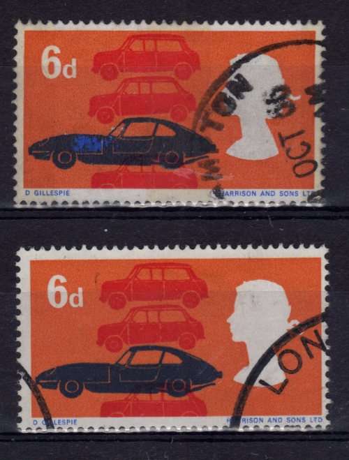 GREAT BRITAIN 1966 `BRITISH TECHNOLOGY` 6d VFU WITH VARIETY `BLUED JAGUAR` . SG 702var. NOT LISTED.